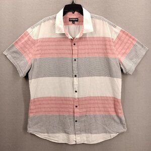 Express Shirt Men XL 17-17.5 Short Sleeve Button Up Striped Casual Pastel Colors
